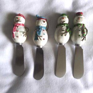 Vintage Boston Warehouse stainless China cheese butter spreader SNOWMEN set of 4